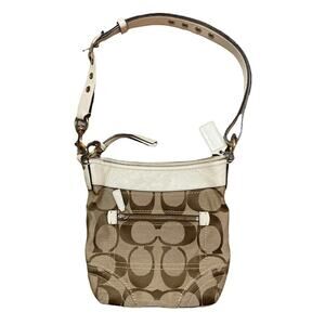Coach Logo Tan White Leather Crossbody Shoulder Bag A1282-10402M